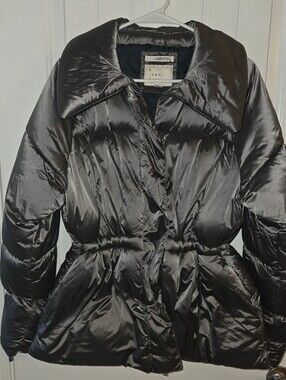 A New Day Shiny Metal Silver Cinched-Waist Puffer Jacket NWOT XL
